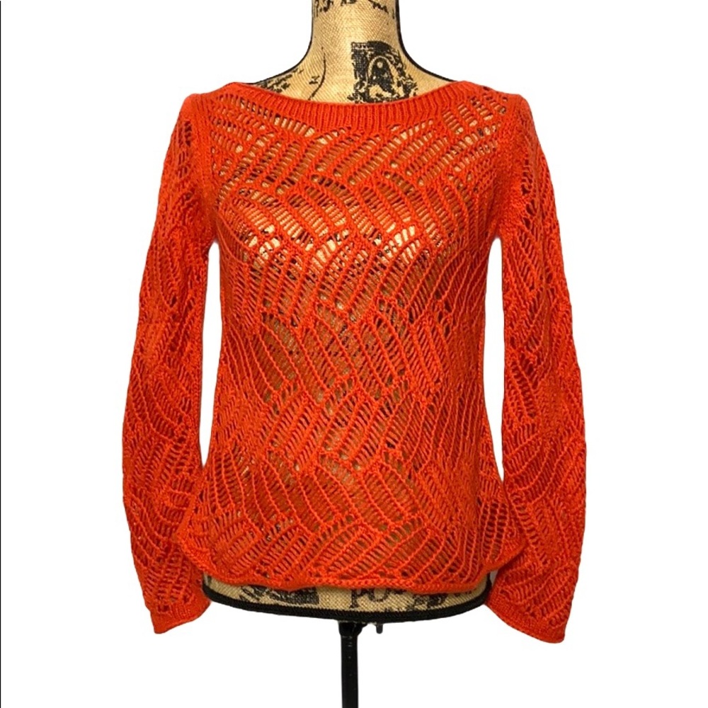 Anthro Angel of the North Orange Crochet Blouse S